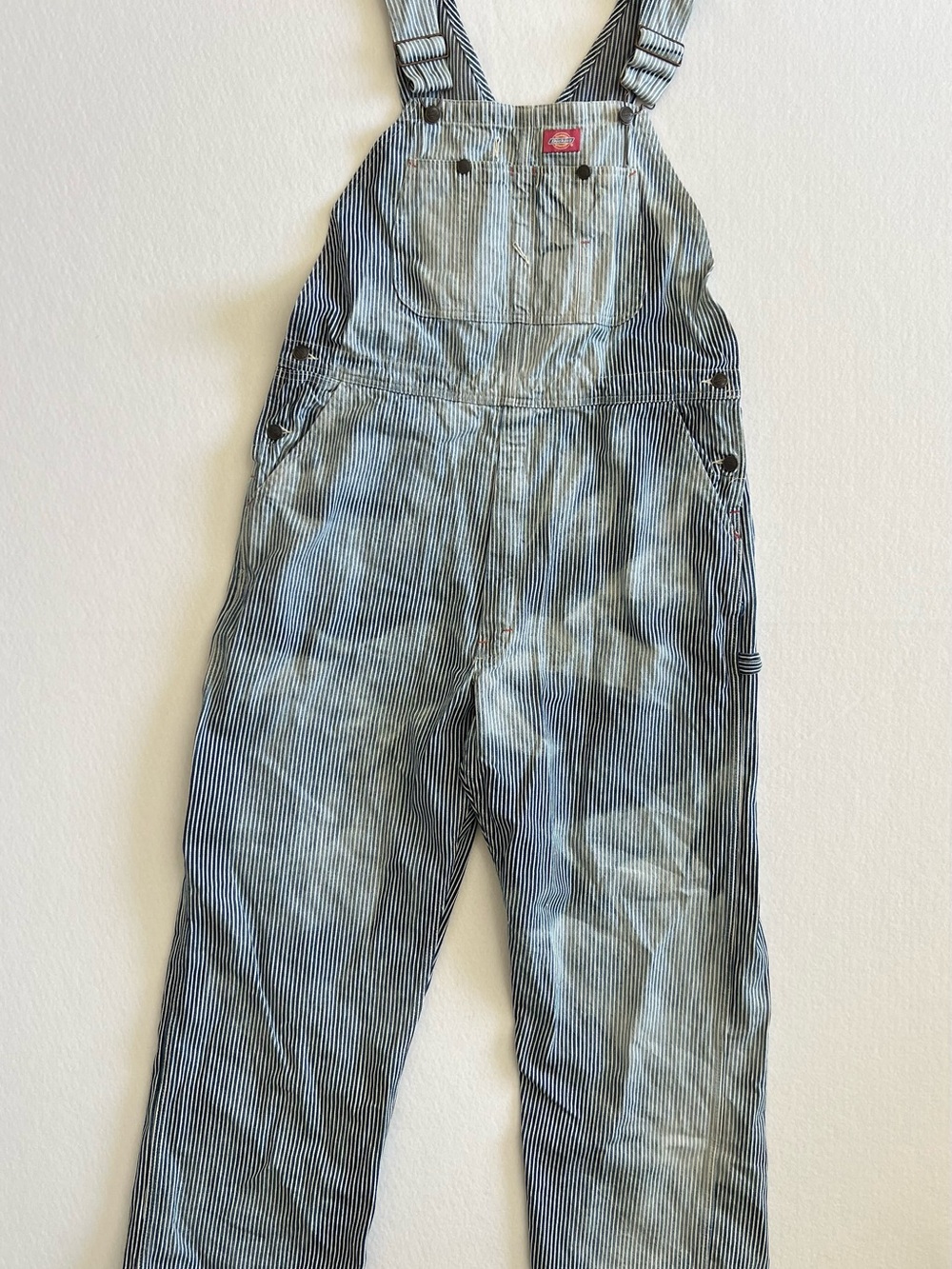 Dickies Hickory Stripe Bib Overalls Railroad Carpenter Workwear Distressed Large